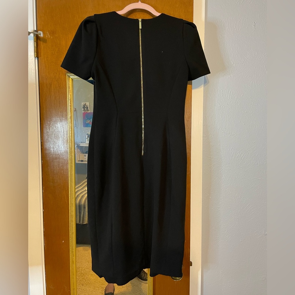 Calvin Klein Midi Dress Short Sleeve Exposed Gold Zipper in Back w/Stretch